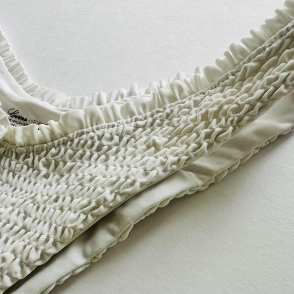 Lovers & Friends Bikini Bottom Medium White Smocked Crinkle Hi Waist Cheeky - Picture 2 of 5